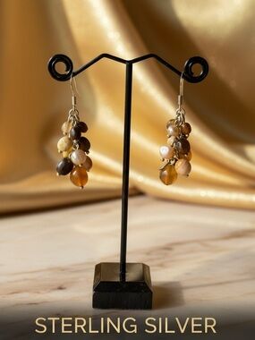 Sterling Silver Amber and Brown Cluster Drop Earrings